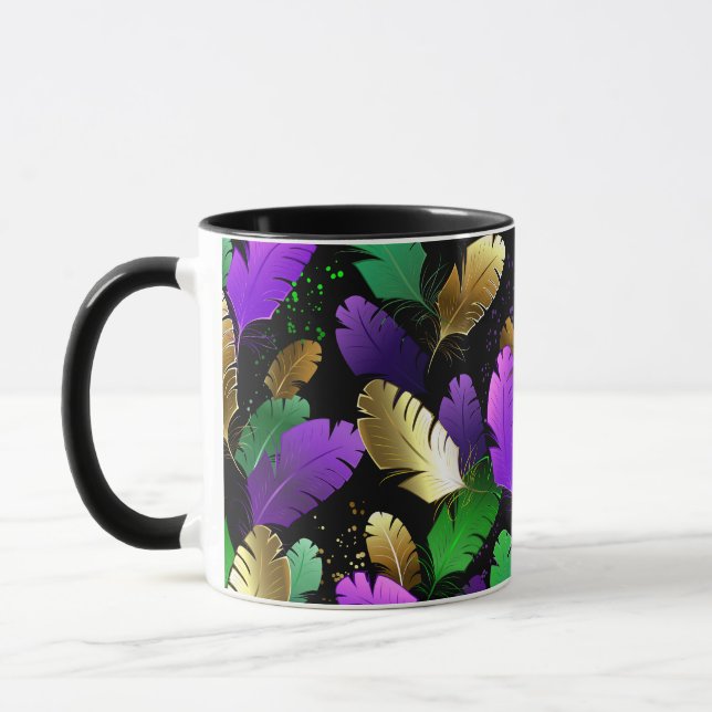 Seamless Pattern with Mardi Gras feathers Mug (Left)