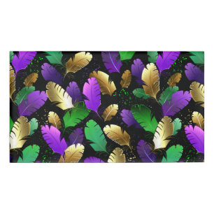 Seamless Pattern with Mardi Gras feathers Name Tag