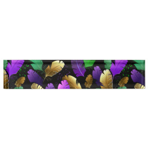 Seamless Pattern with Mardi Gras feathers Nameplate