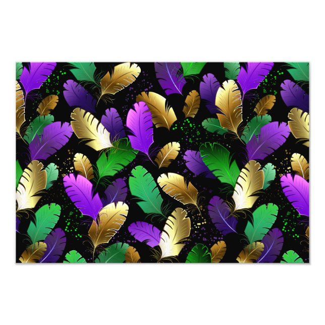 Seamless Pattern with Mardi Gras feathers Photo Print (Front)