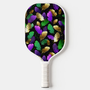 Seamless Pattern with Mardi Gras feathers Pickleball Paddle