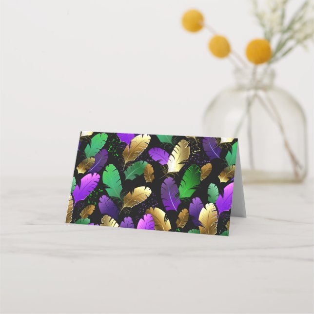 Seamless Pattern with Mardi Gras feathers Place Card (Front)