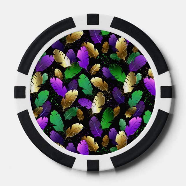 Seamless Pattern with Mardi Gras feathers Poker Chips (Front)