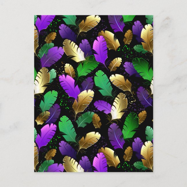Seamless Pattern with Mardi Gras feathers Postcard (Front)