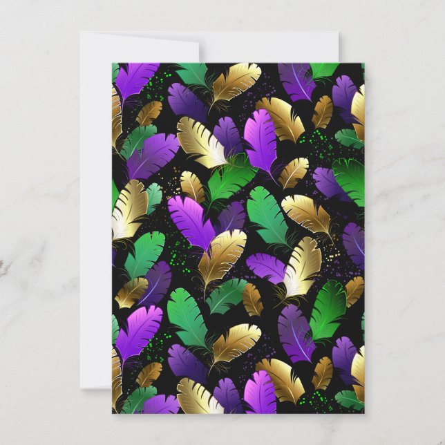 Seamless Pattern with Mardi Gras feathers Save The Date (Front)