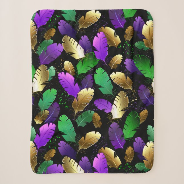 Seamless Pattern with Mardi Gras feathers Sherpa Blanket (Front)