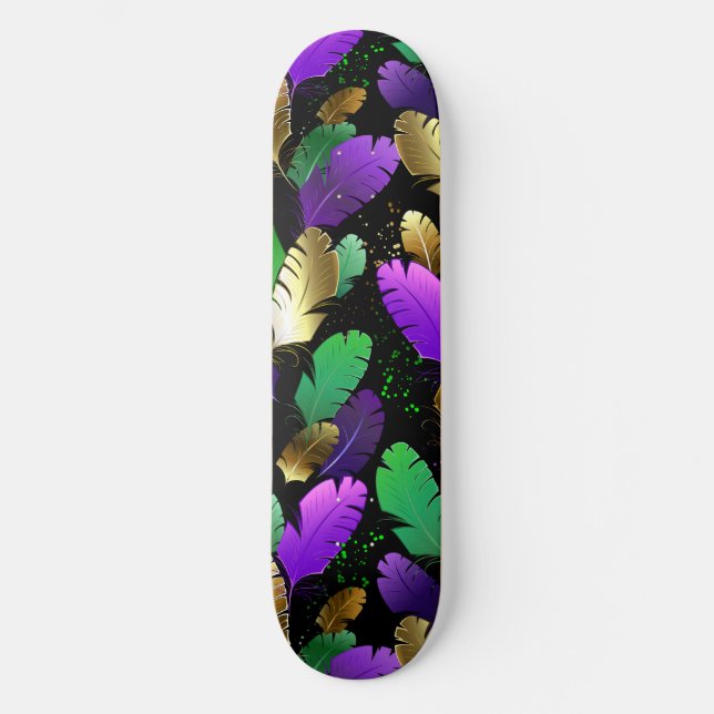 Seamless Pattern with Mardi Gras feathers Skateboard (Front)