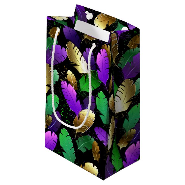 Seamless Pattern with Mardi Gras feathers Small Gift Bag (Front Angled)