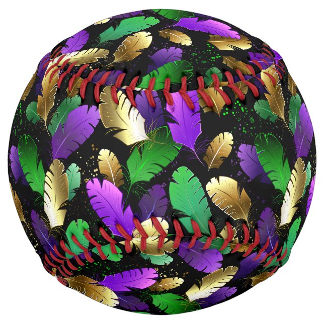 Seamless Pattern with Mardi Gras feathers Softball (Front)