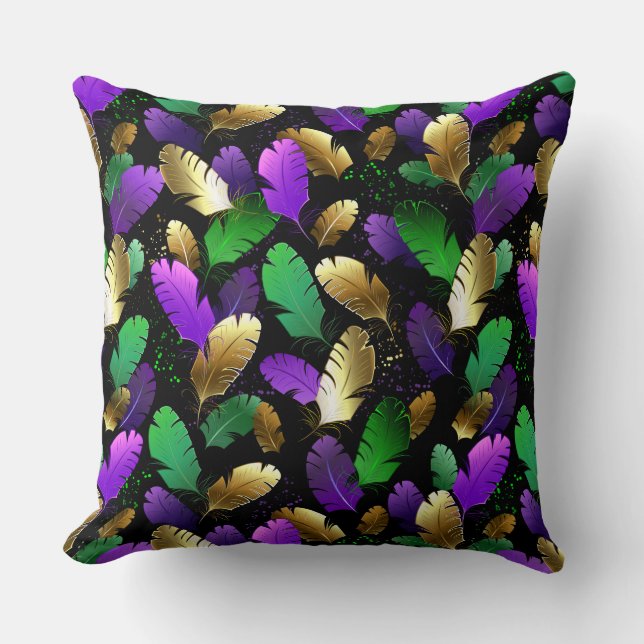 Seamless Pattern with Mardi Gras feathers Throw Pillow (Front)