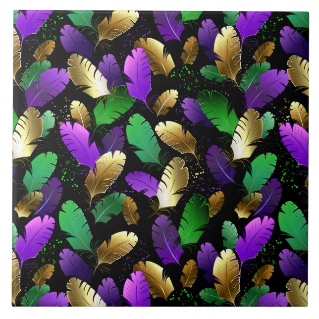 Seamless Pattern with Mardi Gras feathers Tile (Front)