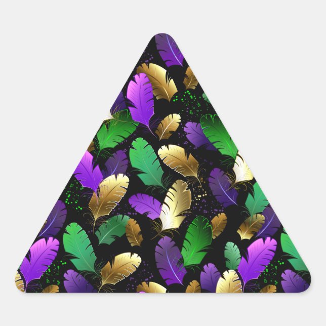 Seamless Pattern with Mardi Gras feathers Triangle Sticker (Front)