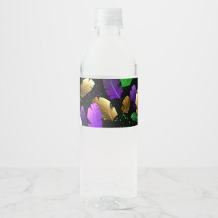 Seamless Pattern with Mardi Gras feathers Water Bottle Label
