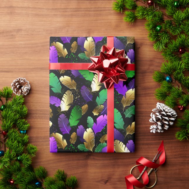 Seamless Pattern with Mardi Gras feathers Wrapping Paper (Holiday Gift)