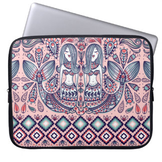 seamless pattern with mermaids and folk elements laptop sleeve