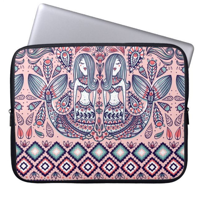 seamless pattern with mermaids and folk elements laptop sleeve (Front)