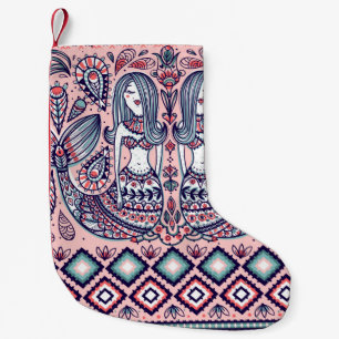 seamless pattern with mermaids and folk elements small christmas stocking
