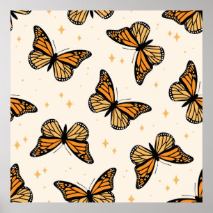 Seamless pattern with monarch butterflies. Contemp Poster