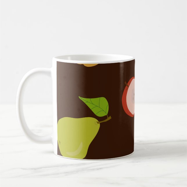 Seamless pattern with multi-coloured apples and pe coffee mug (Left)