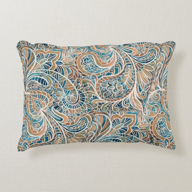 Seamless pattern with multicolor Paisley print. Ha Accent Pillow (Front)