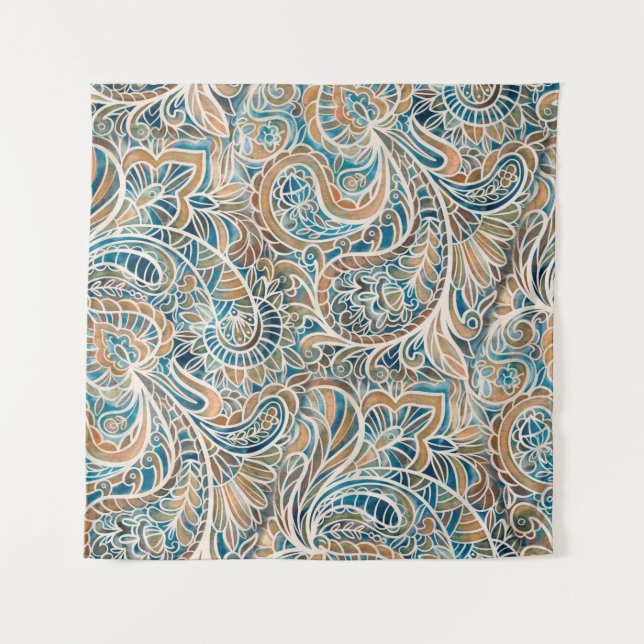 Seamless pattern with multicolor Paisley print. Ha Tapestry (Front)