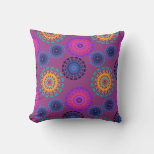 Seamless pattern with multicolored round openwork throw pillow