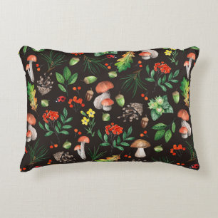 Seamless pattern with mushrooms,nuts,leaves,acorns accent pillow