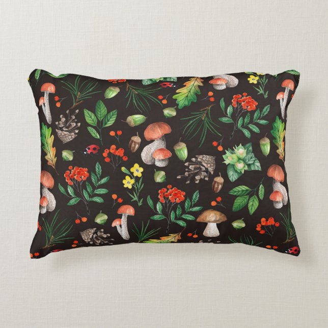 Seamless pattern with mushrooms,nuts,leaves,acorns accent pillow (Front)