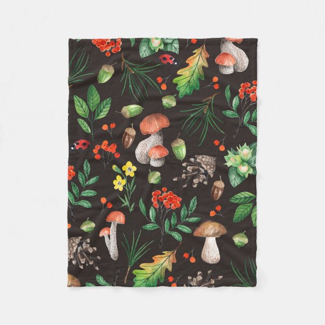 Seamless pattern with mushrooms,nuts,leaves,acorns fleece blanket (Front)
