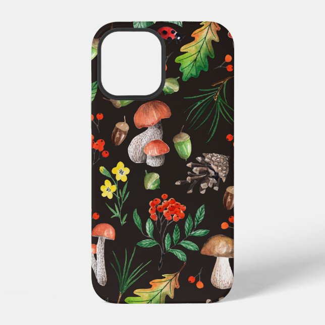Seamless pattern with mushrooms,nuts,leaves,acorns iPhone case (Back)