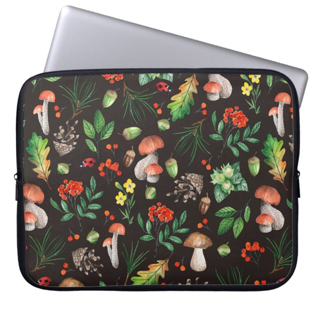 Seamless pattern with mushrooms,nuts,leaves,acorns laptop sleeve (Front)