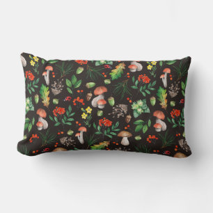 Seamless pattern with mushrooms,nuts,leaves,acorns lumbar pillow