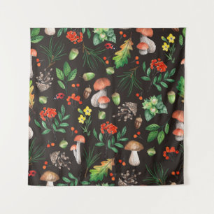 Seamless pattern with mushrooms,nuts,leaves,acorns tapestry