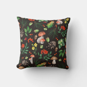 Seamless pattern with mushrooms,nuts,leaves,acorns throw pillow