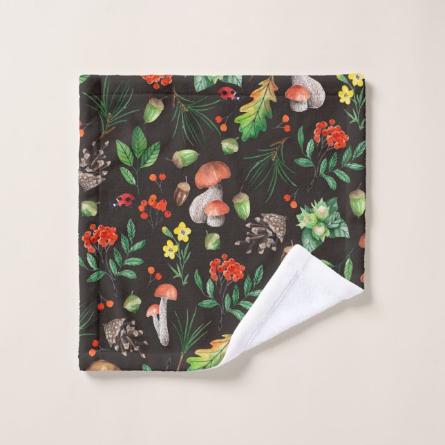 Seamless pattern with mushrooms,nuts,leaves,acorns wash cloth (Wash Cloth)
