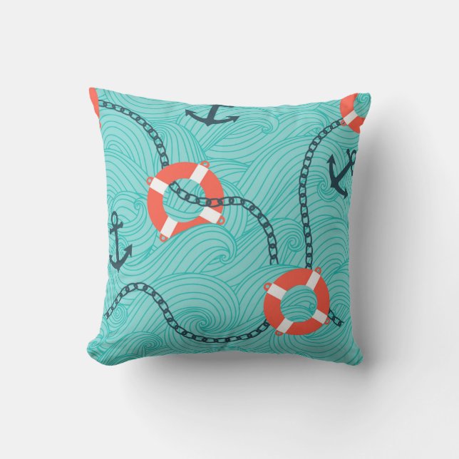 Seamless pattern with nautical attributes. Freehan Throw Pillow (Front)