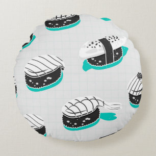 Seamless pattern with nigiri sushi round pillow