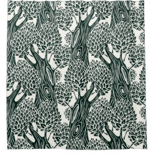  seamless pattern with old deciduous trees. Styliz