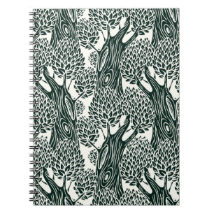 seamless pattern with old deciduous trees. Styliz Notebook
