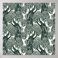 seamless pattern with old deciduous trees. Styliz