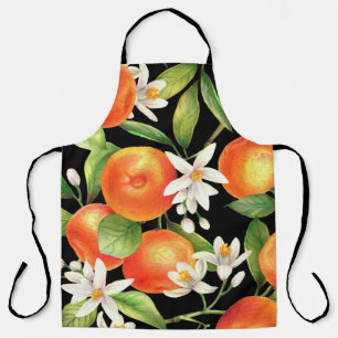 Seamless pattern with orange fruits, flowers and l apron