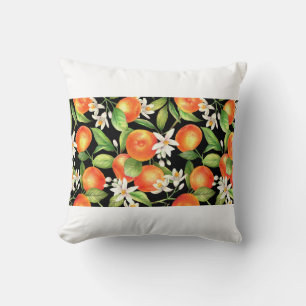 Seamless pattern with orange fruits, flowers and l throw pillow