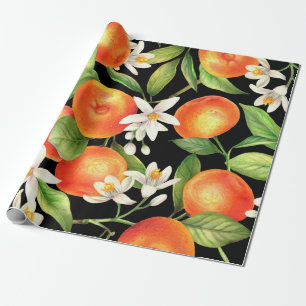 Seamless pattern with orange fruits, flowers and l wrapping paper