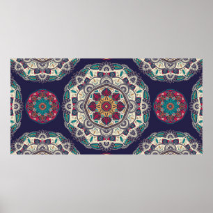 Seamless pattern with ornamental floral ethnic man poster