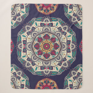 Seamless pattern with ornamental floral ethnic man sherpa blanket