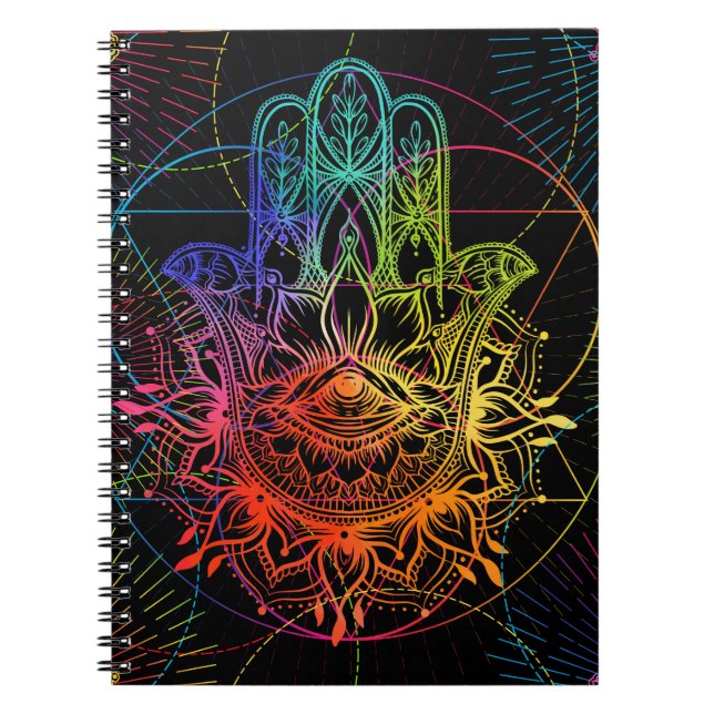 Seamless pattern with ornate hand drawn hamsa. Pop Notebook (Front)