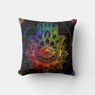 Seamless pattern with ornate hand drawn hamsa. Pop Throw Pillow