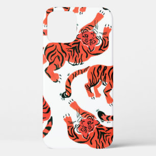 Seamless pattern with painted in gouache tigers in iPhone 12 case