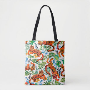 Seamless pattern with painted in watercolor tigers tote bag