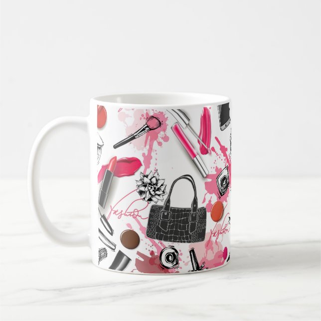 Seamless pattern with painted makeup coffee mug (Left)